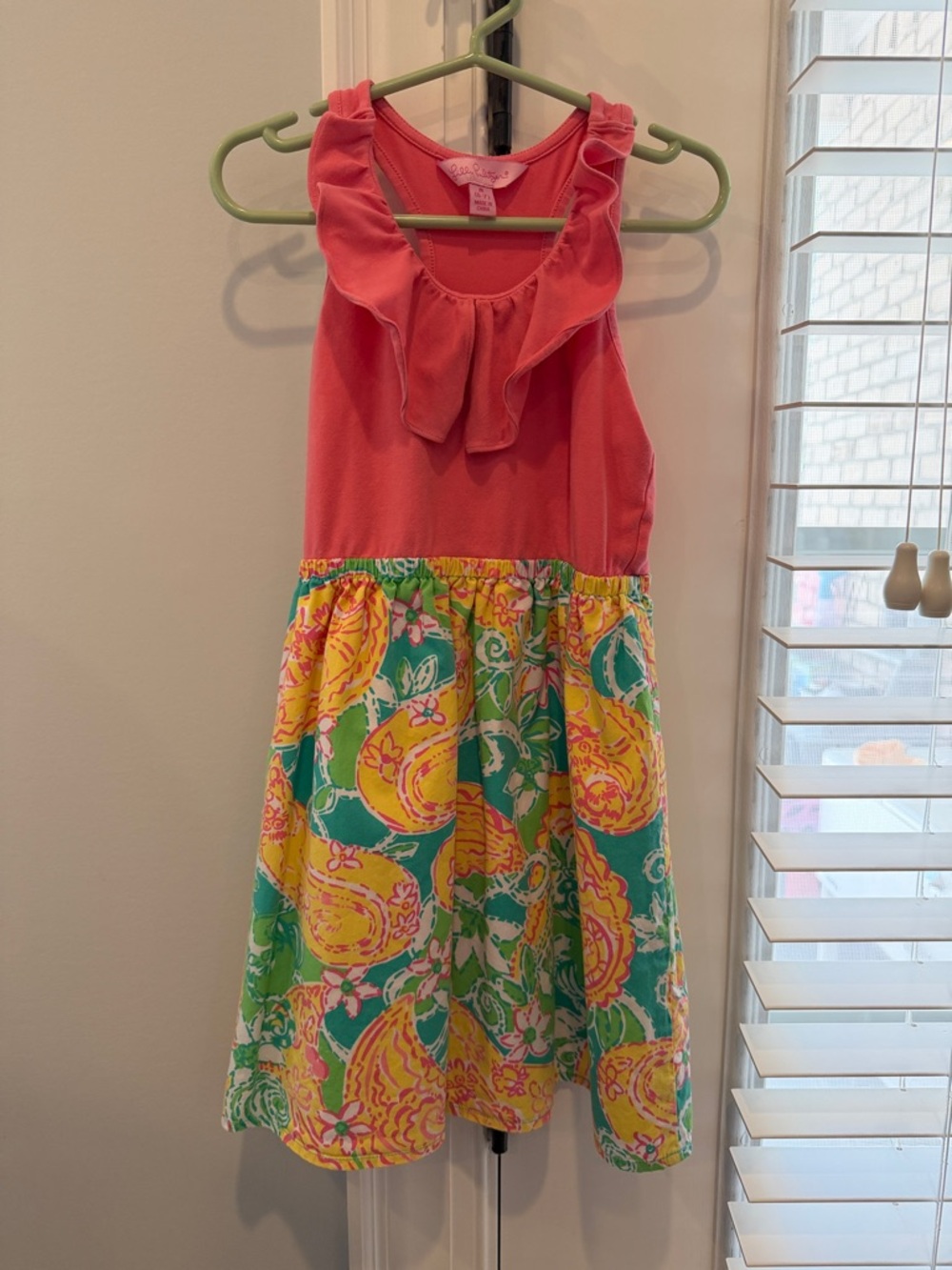 Lily Pulitzer Girls Coral Ruffle Racerback Tank Dress. Size M(6-7)